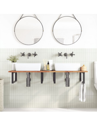 Piano da Bagno Finitura a Olio 140x50x2 cm in Legno di Acacia