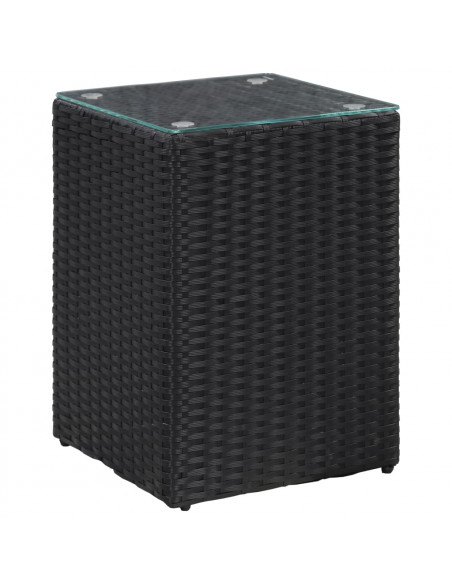Tavolini Laterale 3 pz con Piano in Vetro Neri in Polyrattan