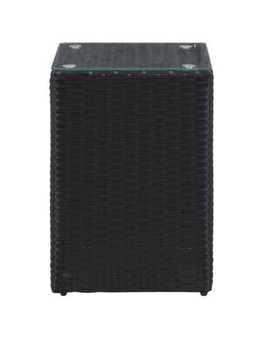 Tavolini Laterale 3 pz con Piano in Vetro Neri in Polyrattan