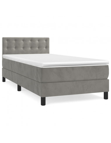 Giroletto a Molle con Materasso Grigio Chiaro 90x200 cm Velluto