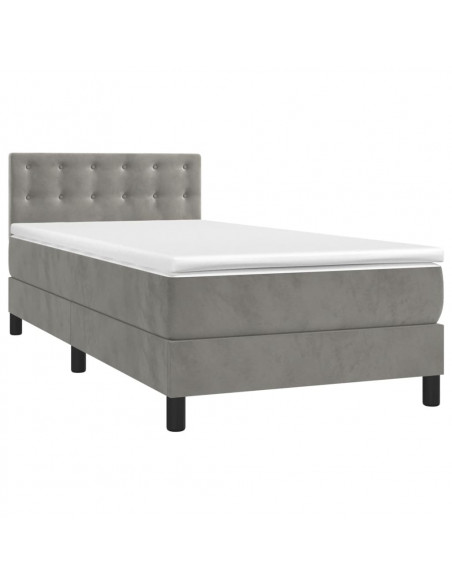 Giroletto a Molle con Materasso Grigio Chiaro 90x200 cm Velluto