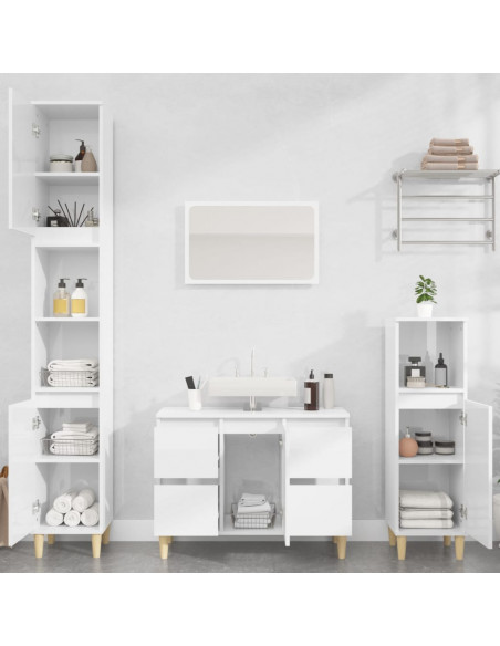 Mobile Lavabo Bianco Lucido 80x33x60 cm in Legno Multistrato