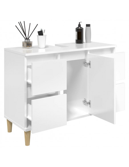 Mobile Lavabo Bianco Lucido 80x33x60 cm in Legno Multistrato