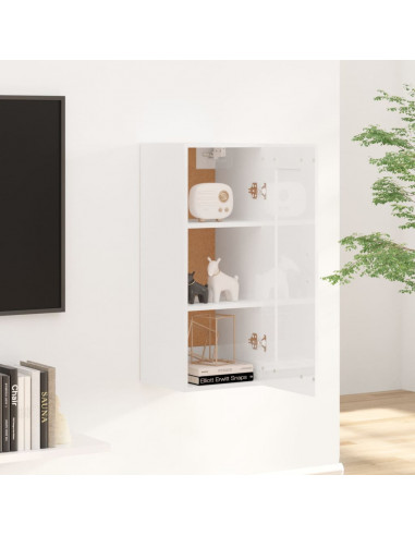 Mobile Pensile Bianco Lucido 35x34x90 cm in Legno Multistrato