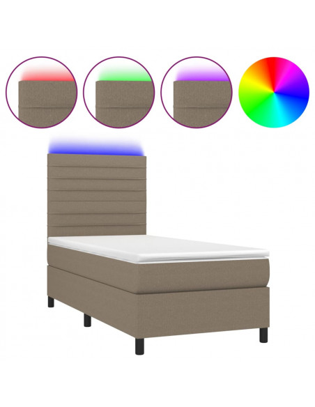 Letto a Molle con Materasso e LED Tortora 100x200cm in Tessuto