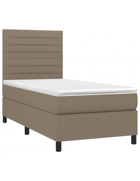 Letto a Molle con Materasso e LED Tortora 100x200cm in Tessuto