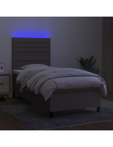 Letto a Molle con Materasso e LED Tortora 100x200cm in Tessuto