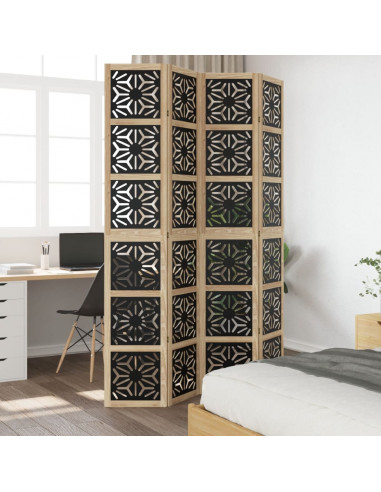 Divisorio Ambienti 4 Pannelli Marrone e Nero Massello Paulownia
