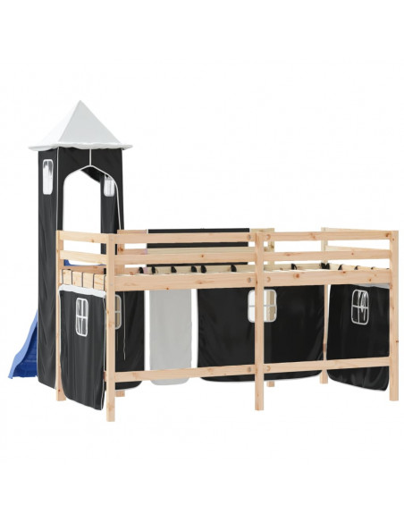 Letto a Soppalco con Torre Bambini Bianco e Nero 80x200cm Pino