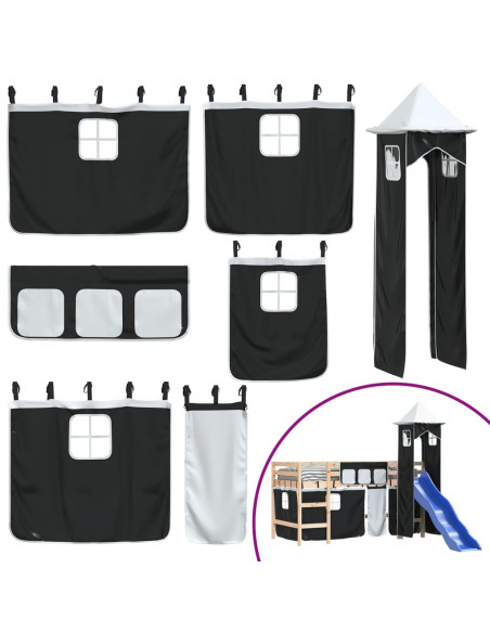Letto a Soppalco con Torre Bambini Bianco e Nero 80x200cm Pino
