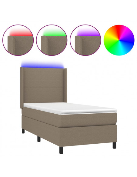 Letto a Molle con Materasso e LED Tortora 90x190 cm in Tessuto