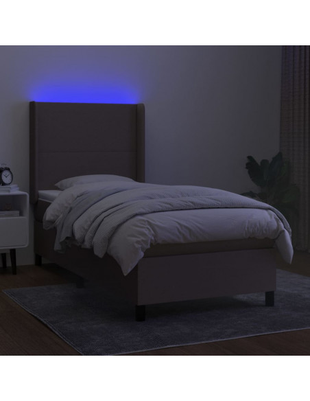 Letto a Molle con Materasso e LED Tortora 90x190 cm in Tessuto