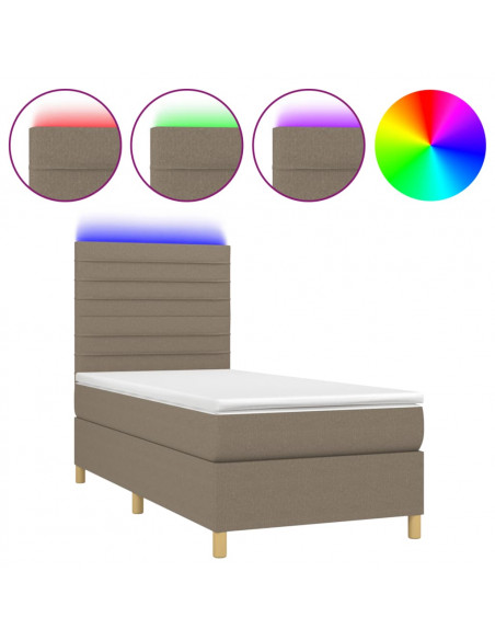 Letto a Molle con Materasso e LED Tortora 90x190 cm in Tessuto