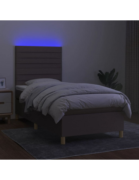 Letto a Molle con Materasso e LED Tortora 90x190 cm in Tessuto