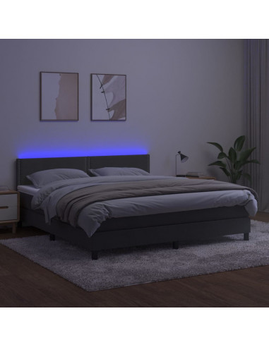 Letto a Molle con Materasso e LED Grigio Scuro 180x200 cm