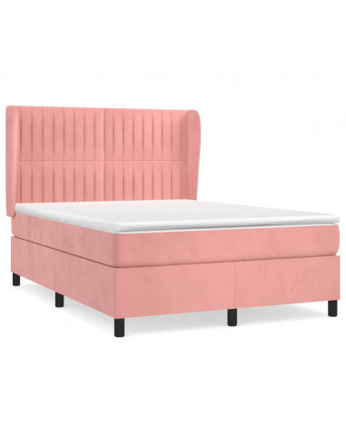 Giroletto a Molle con Materasso Rosa 140x190 cm in Velluto