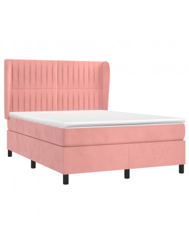 Giroletto a Molle con Materasso Rosa 140x190 cm in Velluto