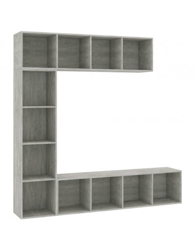 Set Mobili Libreria/Porta TV 3 pz Grigio Cemento 180x30x180 cm