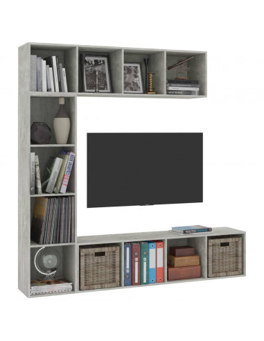 Set Mobili Libreria/Porta TV 3 pz Grigio Cemento 180x30x180 cm