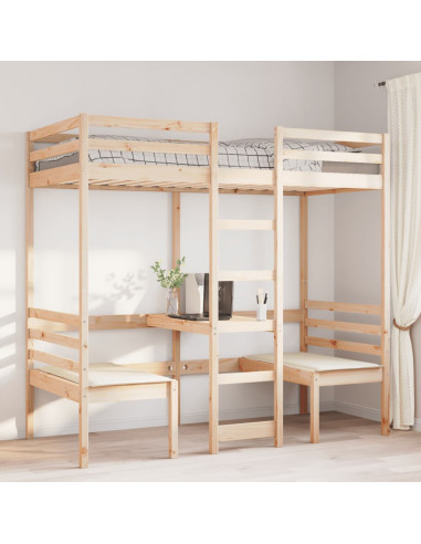 Giroletto Soppalco con Scrivania e Sedie 90x200cm Legno Pino