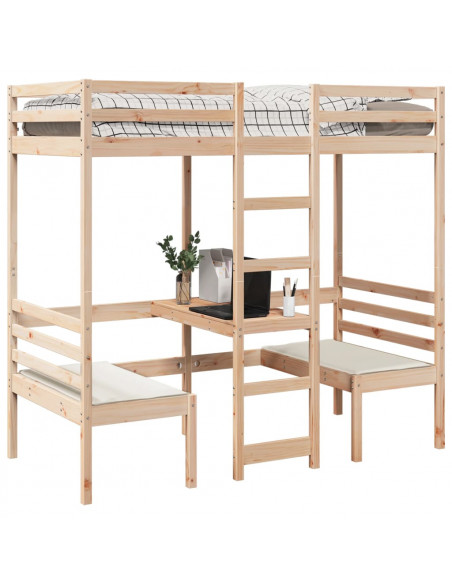Giroletto Soppalco con Scrivania e Sedie 90x200cm Legno Pino