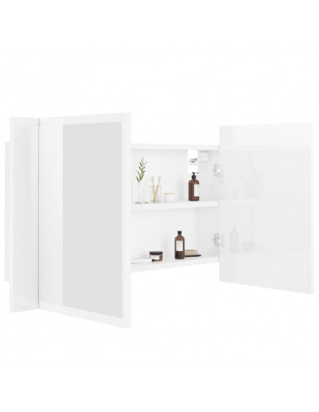 Armadietto a Specchio con Luci LED Bianco Lucido in Acrilico