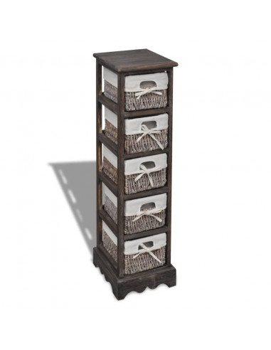 Struttura in Legno con 5 Cestini Intrecciati Marrone