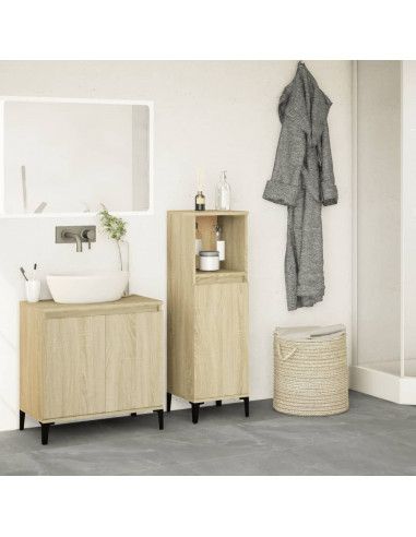 Armadietto da Bagno Rovere Sonoma 30x30x100cm Legno Multistrato