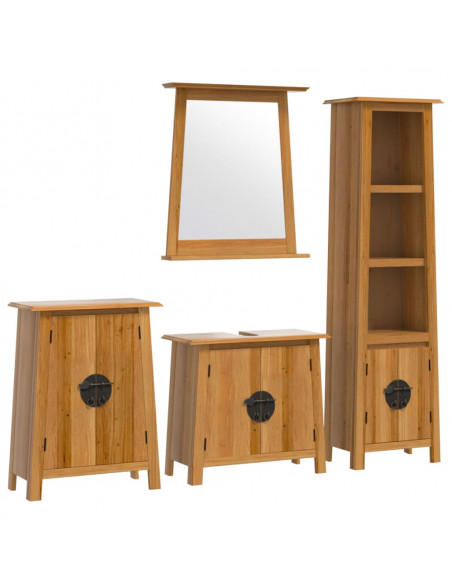 Set Mobili da Bagno 4 pz in Legno Massello di Pino