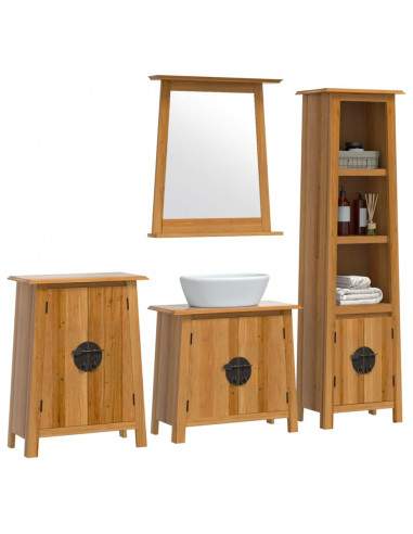 Set Mobili da Bagno 4 pz in Legno Massello di Pino