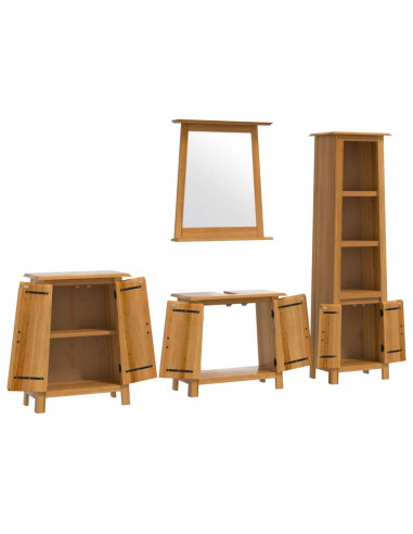 Set Mobili da Bagno 4 pz in Legno Massello di Pino