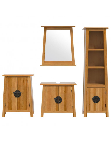 Set Mobili da Bagno 4 pz in Legno Massello di Pino