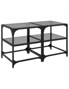 Tavolini da Salotto con Piano Vetro Nero 2pz 40x40x45cm Acciaio 2