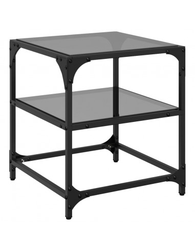 Tavolini da Salotto con Piano Vetro Nero 2pz 40x40x45cm Acciaio