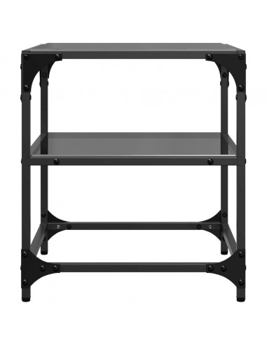 Tavolini da Salotto con Piano Vetro Nero 2pz 40x40x45cm Acciaio