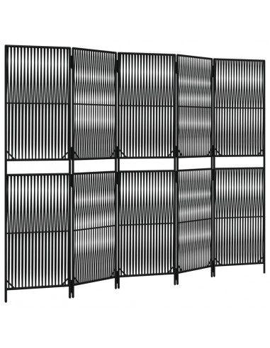 Divisorio per Ambienti a 5 Pannelli Nero in Polyrattan