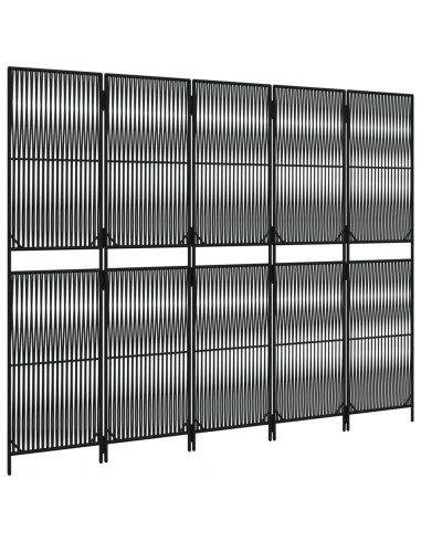 Divisorio per Ambienti a 5 Pannelli Nero in Polyrattan
