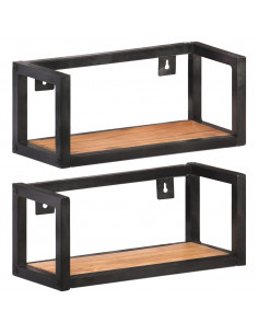 Mensole a Muro 2 pz 40 cm in Legno Massello di Acacia 2