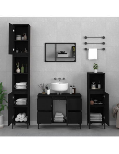 Mobile Lavabo Nero 80x33x60 cm in Legno Multistrato