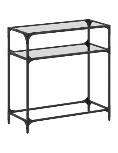 Tavolino Consolle Piano Vetro Trasparente 80x35x81cm in Acciaio