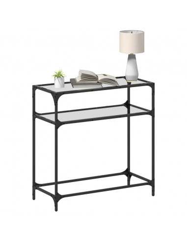 Tavolino Consolle Piano Vetro Trasparente 80x35x81cm in Acciaio