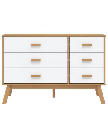 Cassettiera OLDEN Bianca e Marrone in Legno Massello di Pino