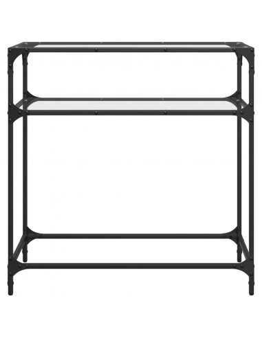 Tavolino Consolle Piano Vetro Trasparente 80x35x81cm in Acciaio
