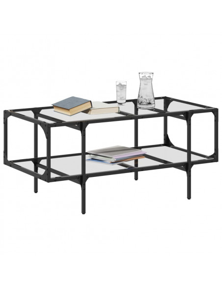 Tavolini con Piano Vetro Trasparente 2 pz 98,5x50x45 cm Acciaio