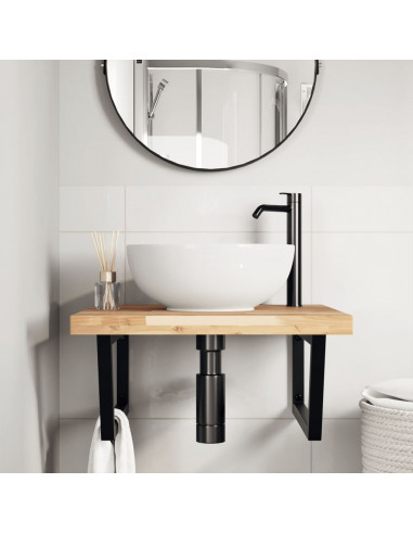 Ripiano a Parete per Lavabo in Acciaio e Massello di Acacia