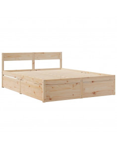 Letto con Cassetti e Materasso 140x200 cm Legno Massello Pino 2