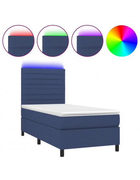 Letto a Molle con Materasso e LED Blu 90x190 cm in Tessuto