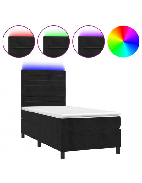 Letto a Molle con Materasso e LED Nero 100x200 cm in Velluto