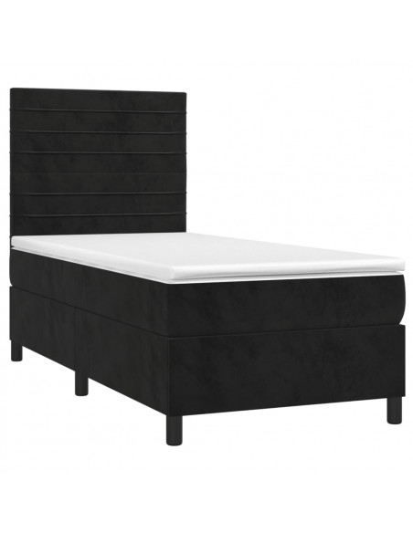 Letto a Molle con Materasso e LED Nero 100x200 cm in Velluto