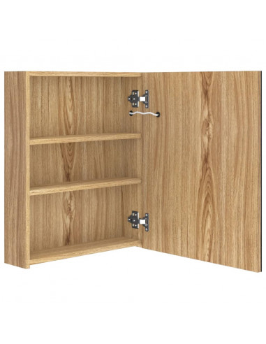Armadietto Bagno con Specchio e LED Rovere 50x14x60 cm